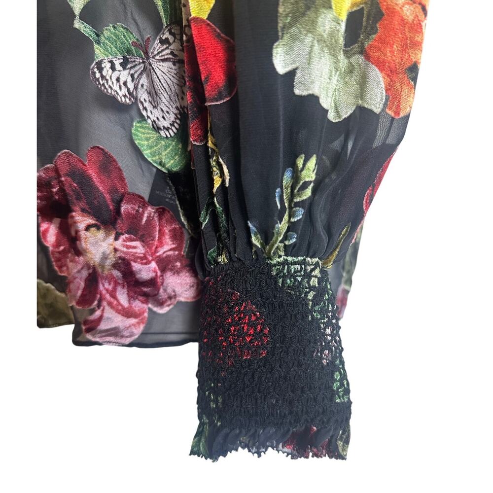 Alice + Olivia Sheer Floral Velvet Burnout Blouse Size XS - Picture 5 of 12